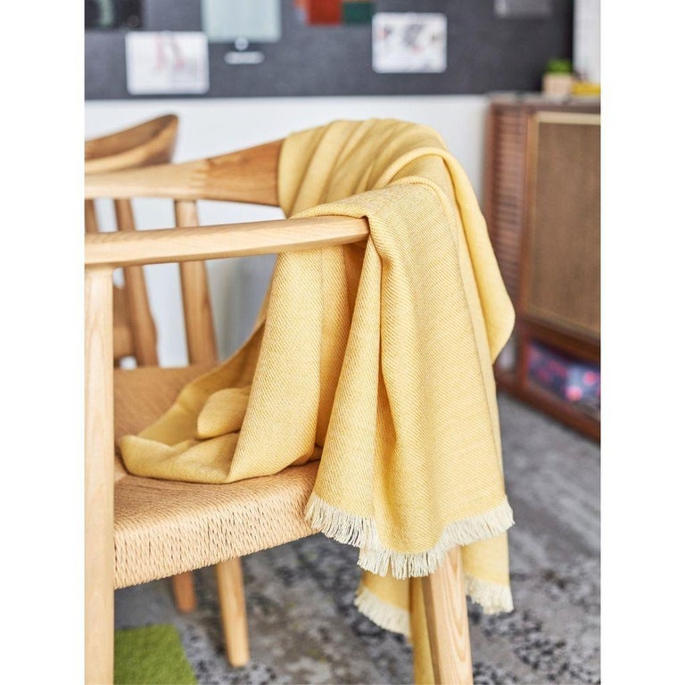 Dandelion Handloom Throw / Blanket in Soft Yellow Shade in Merino Twill