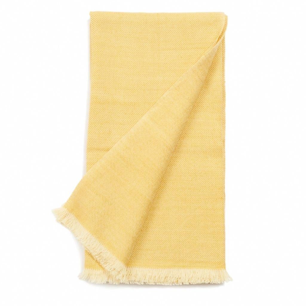 Dandelion Handloom Throw / Blanket in Soft Yellow Shade in Merino Twill Weave In New Condition For Sale In Bloomfield Hills, MI