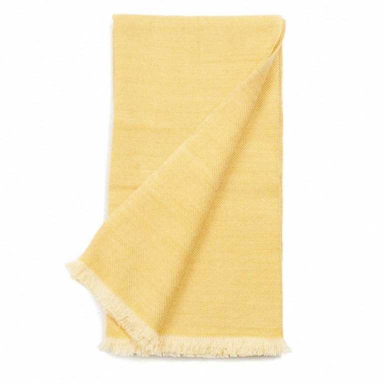Dandelion Handloom Throw / Blanket in Soft Yellow Shade in Merino Twill