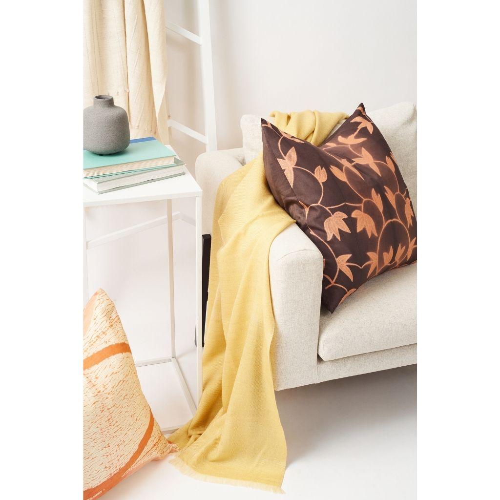 Dandelion Handloom Throw / Blanket in Soft Yellow Shade in Merino Twill Weave For Sale 1