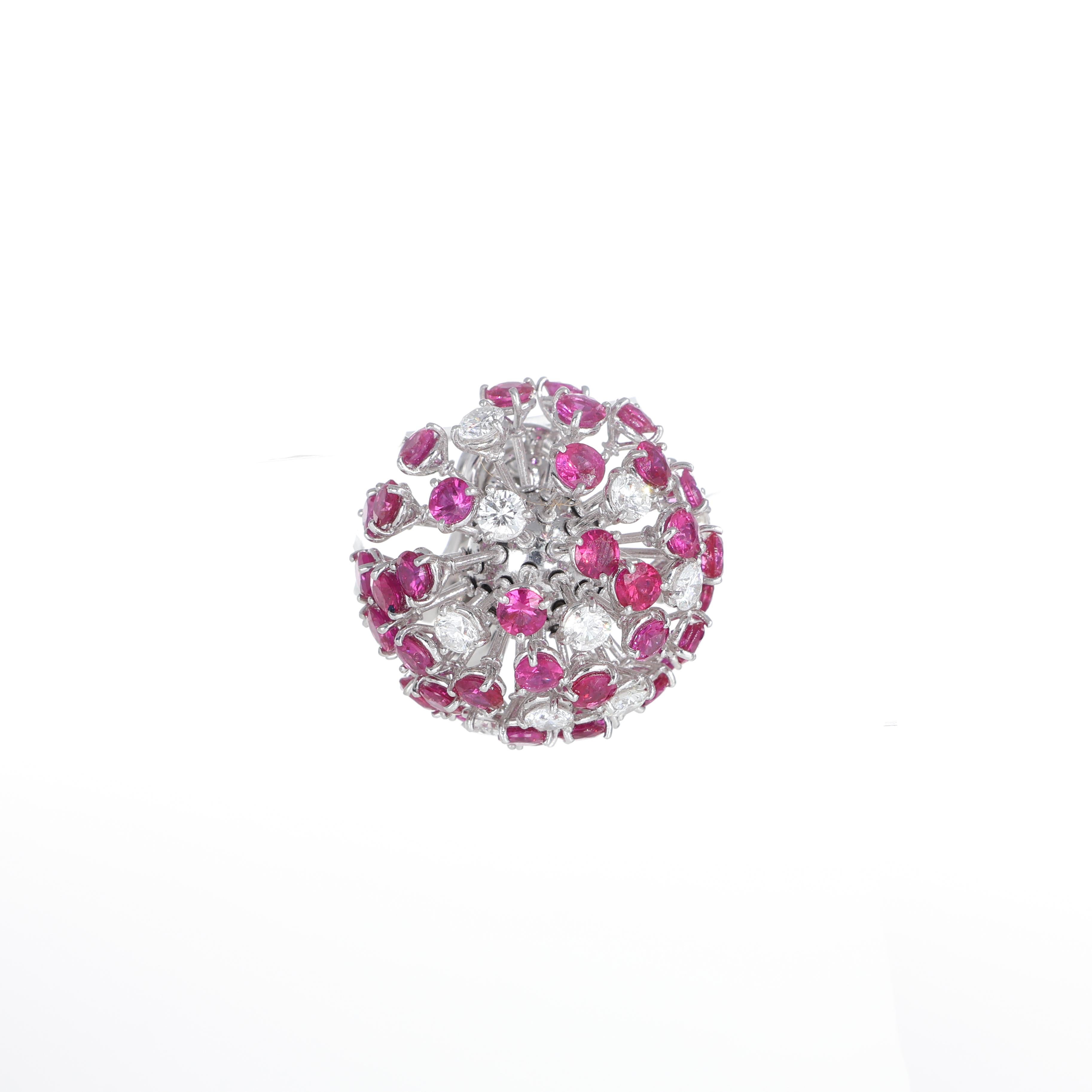 Brilliant Cut Dandelion-Inspired Earrings in White Gold with Diamonds and Pink Sapphires For Sale
