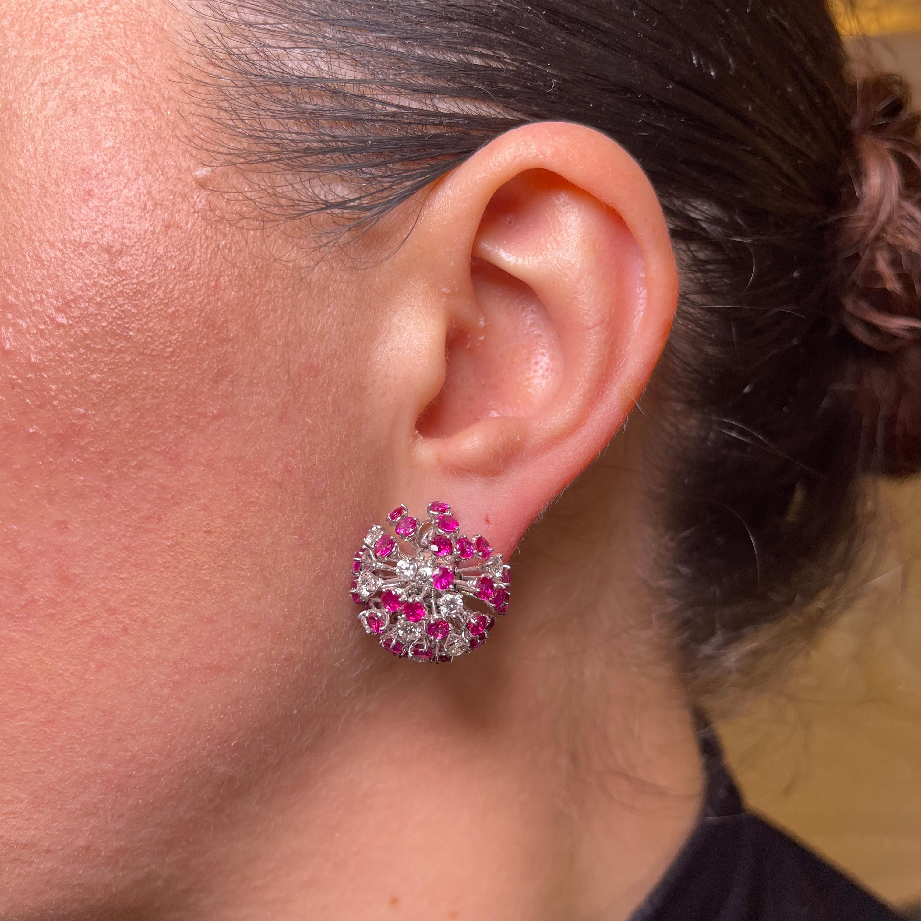 Dandelion-Inspired Earrings in White Gold with Diamonds and Pink Sapphires For Sale 1