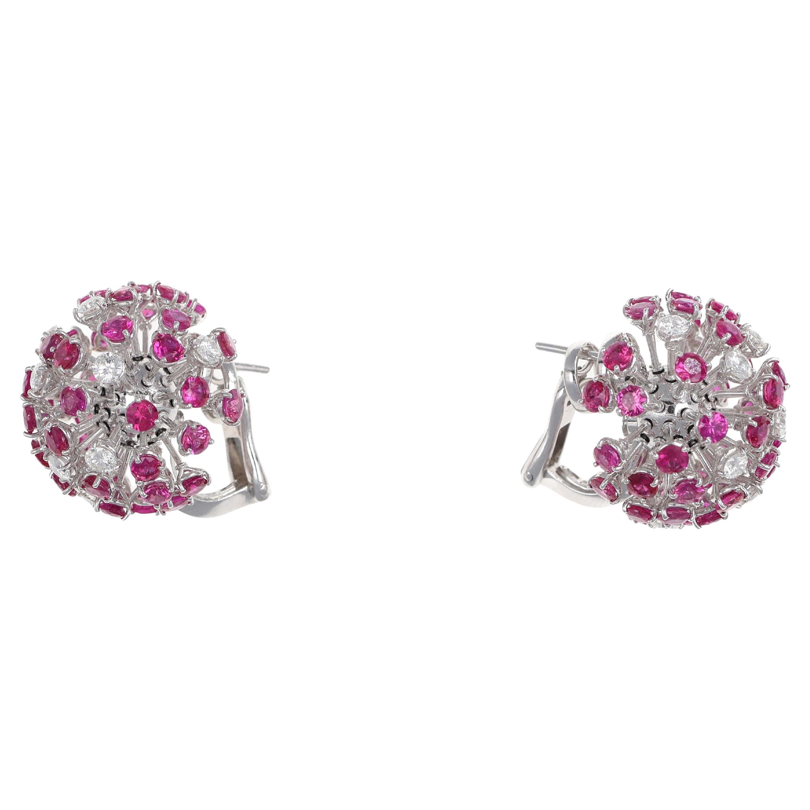 Dandelion-Inspired Earrings in White Gold with Diamonds and Pink Sapphires