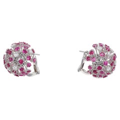 Dandelion-Inspired Earrings in White Gold with Diamonds and Pink Sapphires