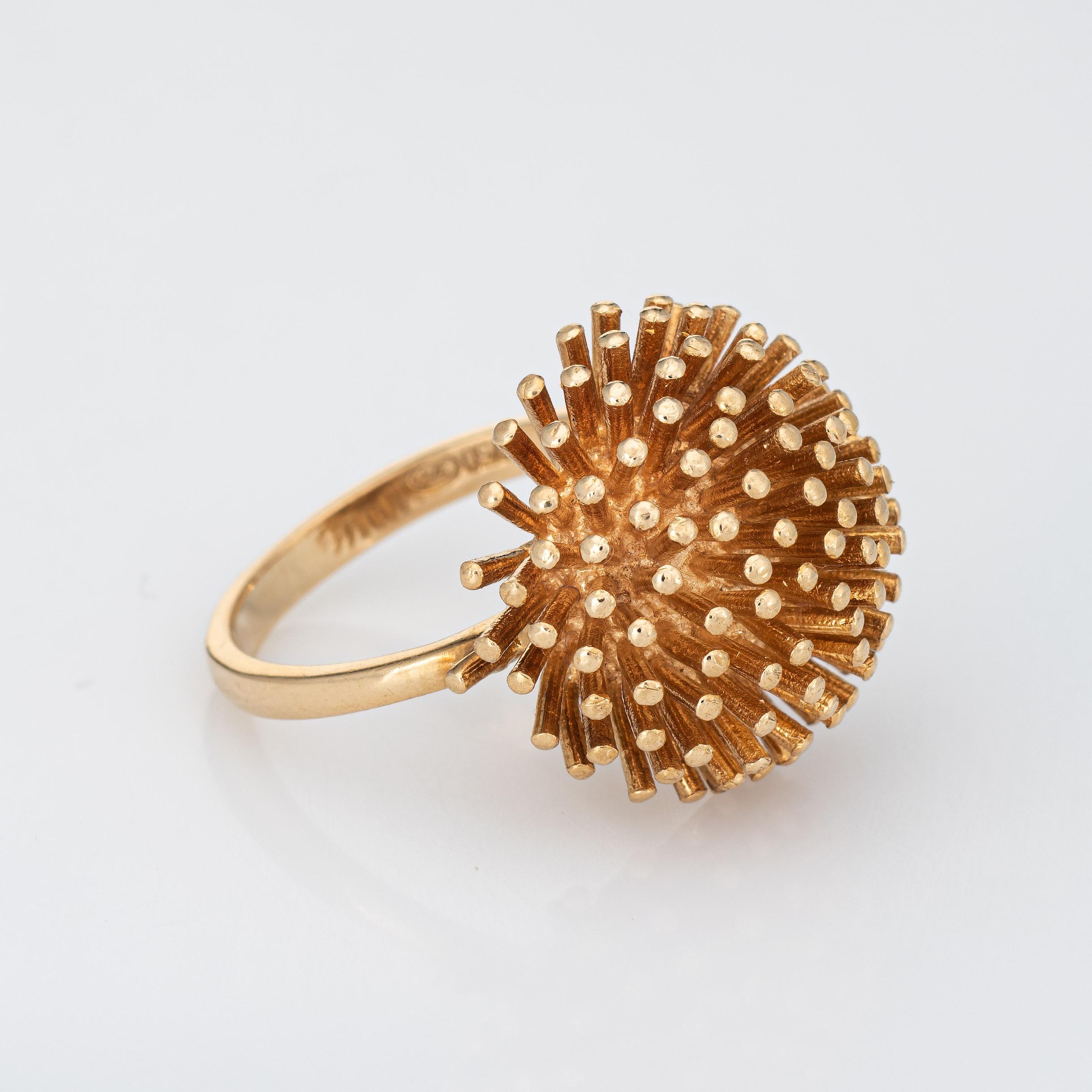 Modern Dandelion Ring Vintage 18k Yellow Gold Round Dome Estate Cocktail Jewelry