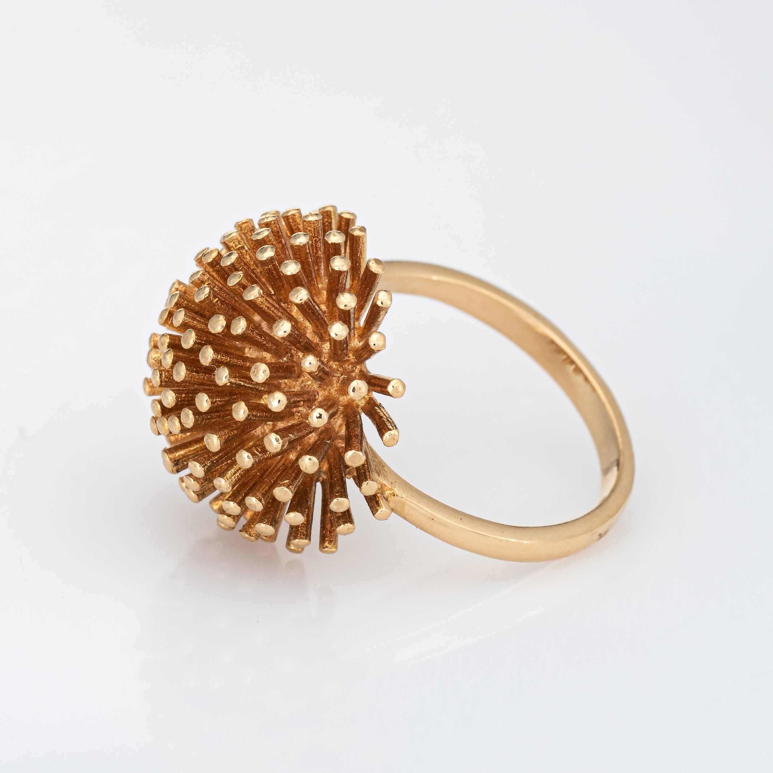 Dandelion Ring Vintage 18k Yellow Gold Round Dome Estate Cocktail Jewelry In Good Condition In Torrance, CA