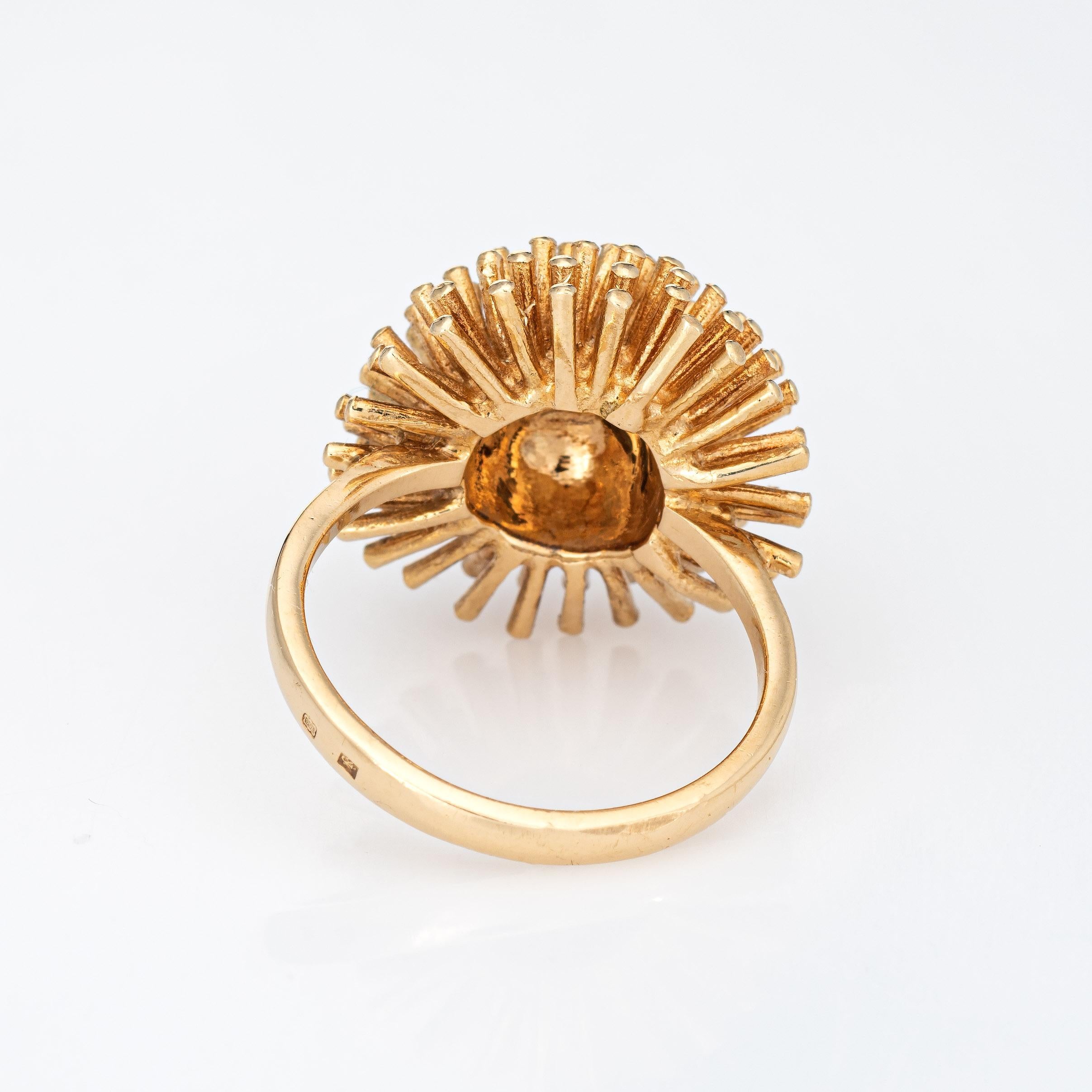 Women's Dandelion Ring Vintage 18k Yellow Gold Round Dome Estate Cocktail Jewelry