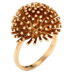 Dandelion Ring Vintage 18k Yellow Gold Round Dome Estate Cocktail Jewelry