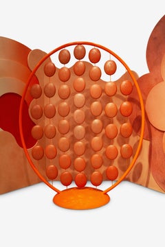 "Dandelion" screen, powder coated metal and orange cold metallization pellets