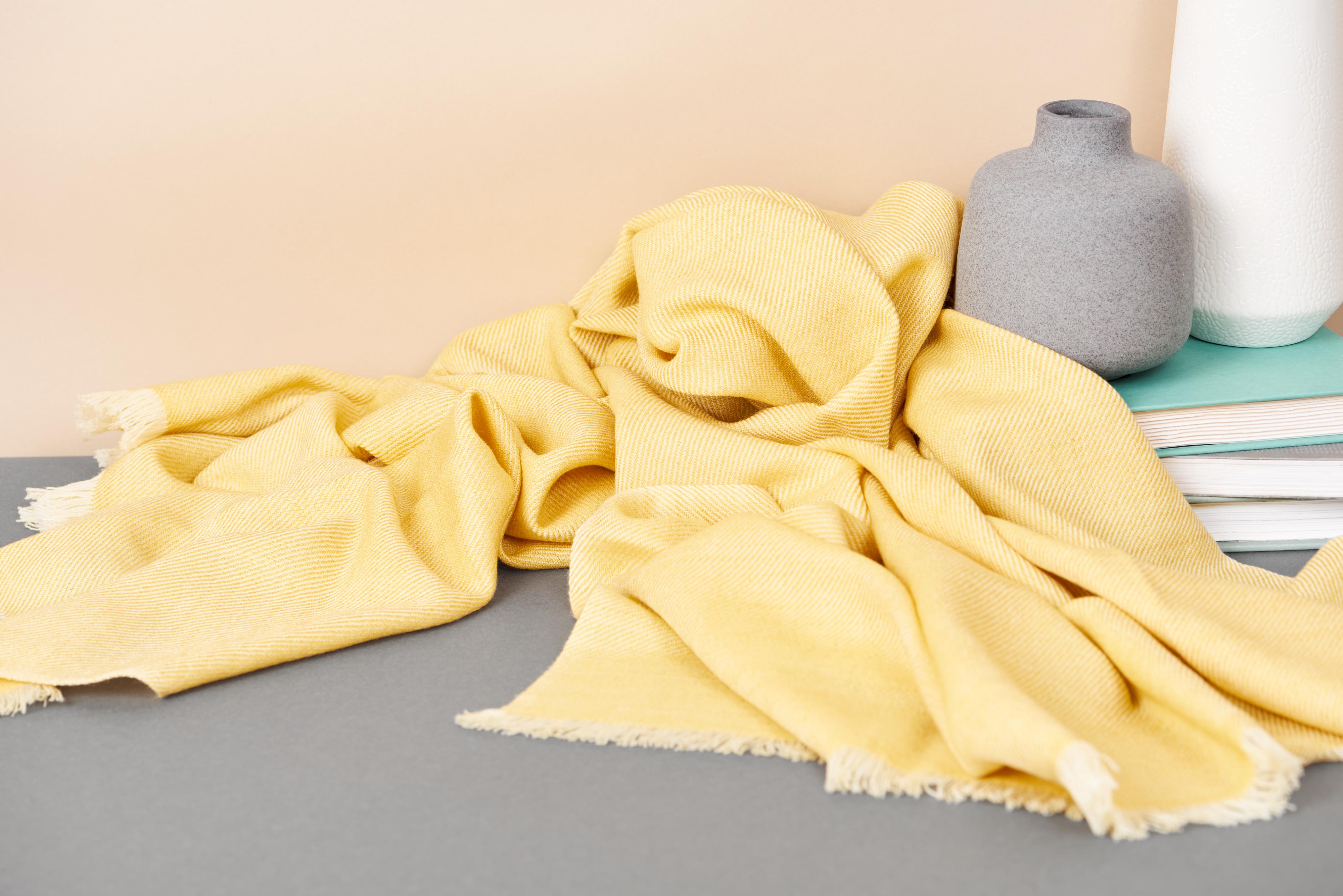 Modern Dandelion Yellow Shade King Size Bedspread / Coverlet Handwoven in Soft Merino