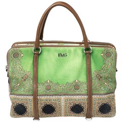 DandG Multicolor Print Canvas and Leather Lily Twist Satchel