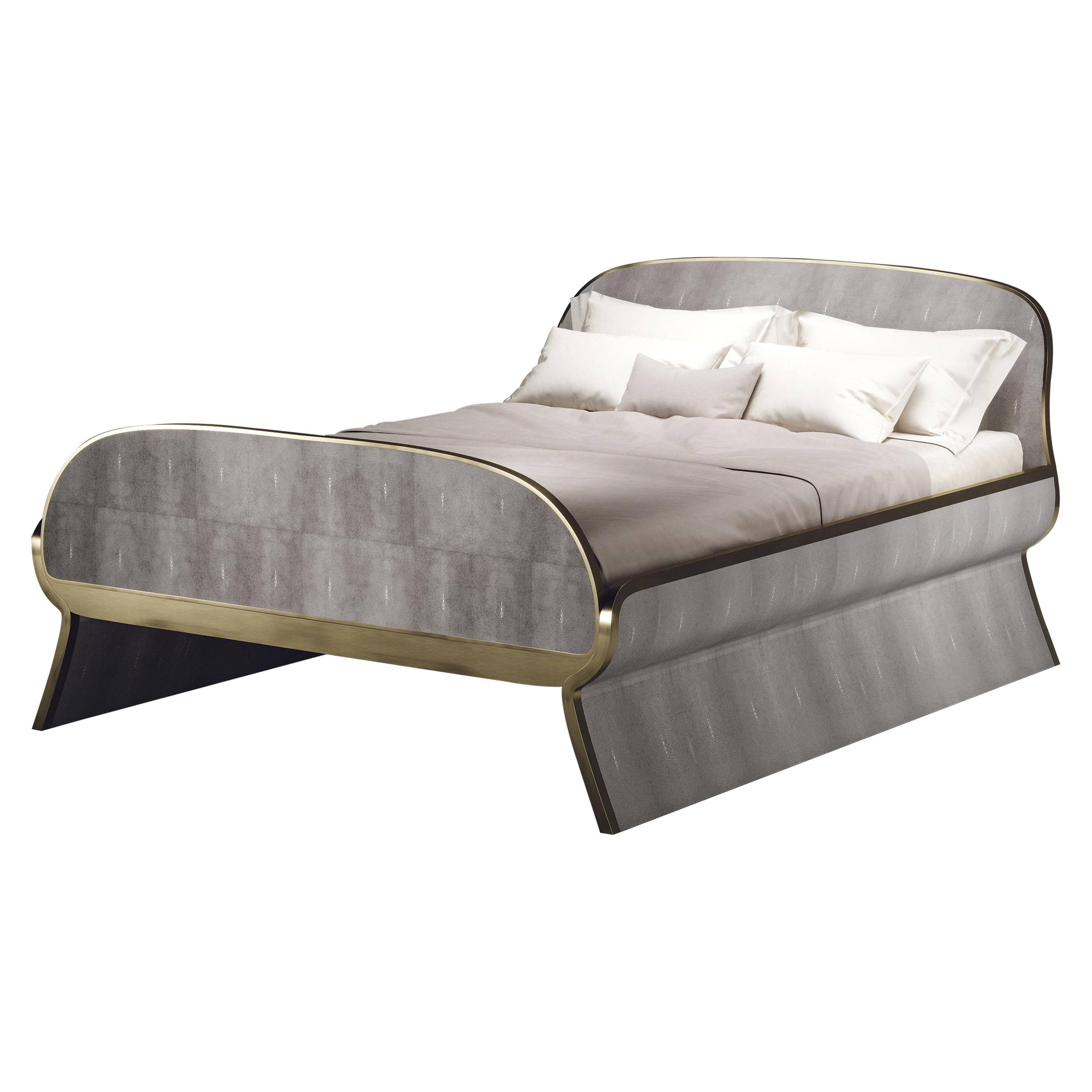 Dandy Bed in Grey Shagreen and Bronze-Patina Brass by Kifu Paris For Sale