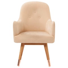 Dandy Beige Suede Leather Chair with American White Oak and Polished Copper