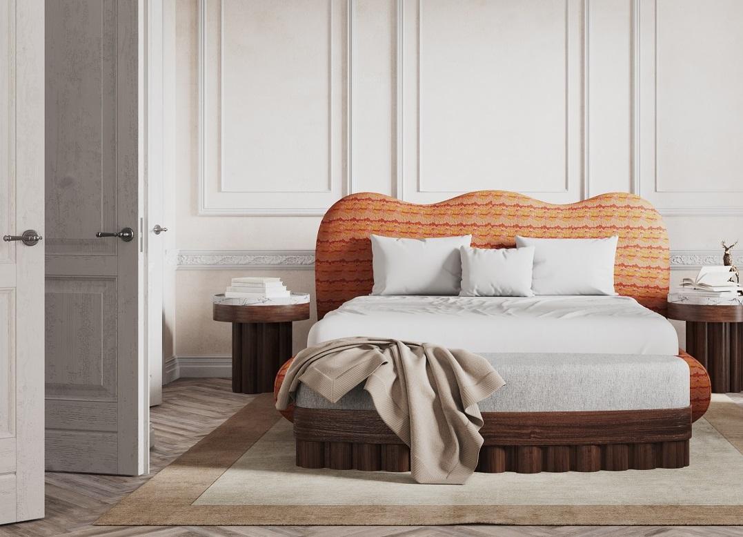 Moderno Letto Dandy California King Size in velluto verde muschio in vendita