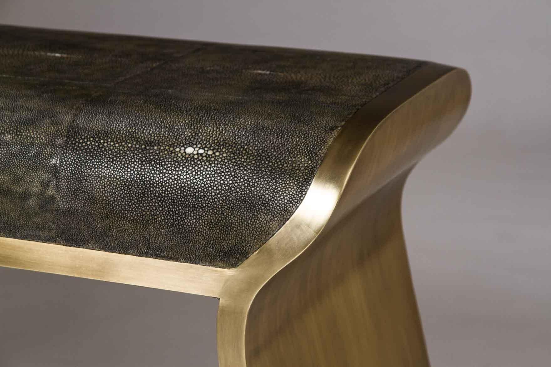 Art Deco Dandy Day Bench in Shagreen and Bronze-Patina Brass by Kifu Paris For Sale