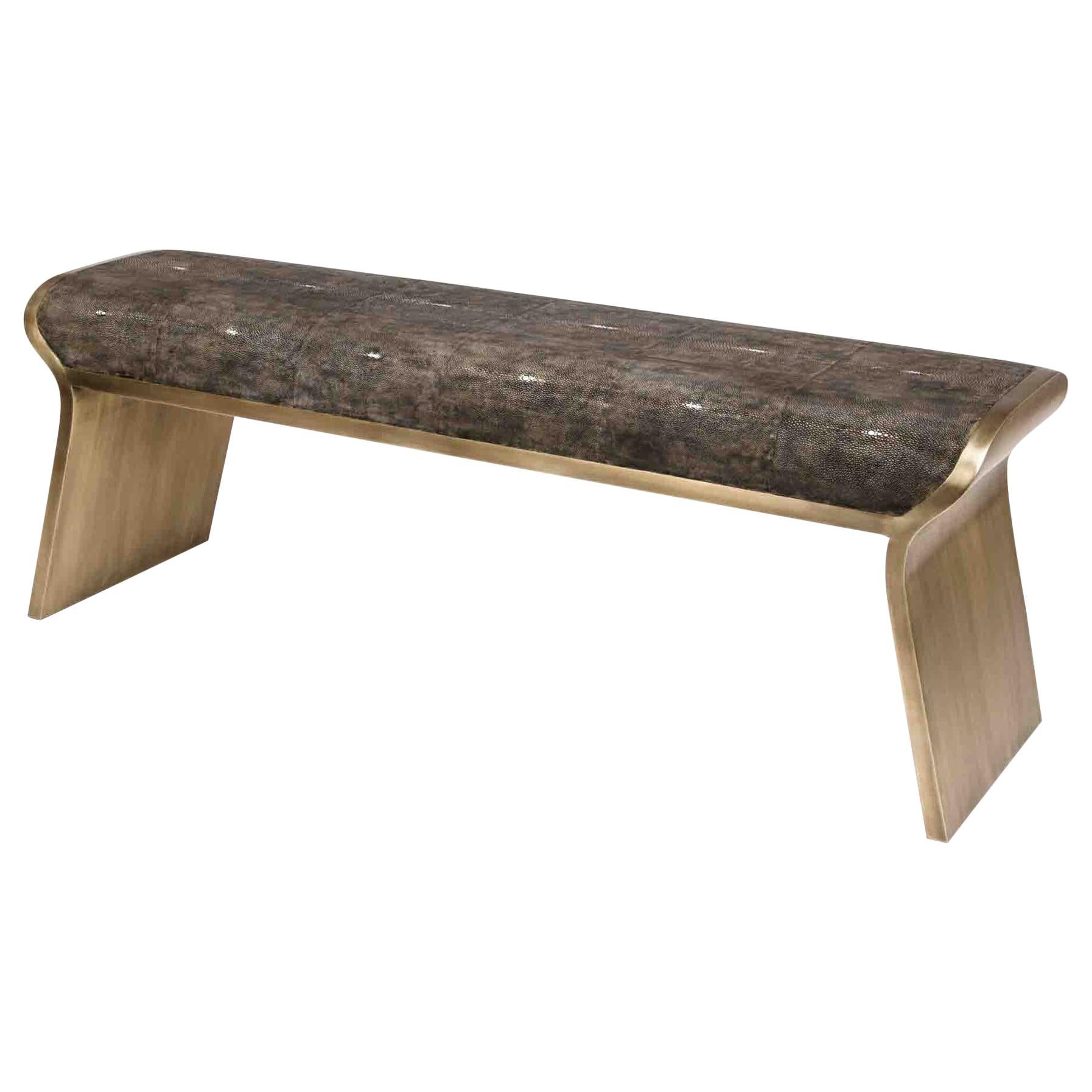 Dandy Day Bench in Shagreen and Bronze-Patina Brass by Kifu Paris For Sale