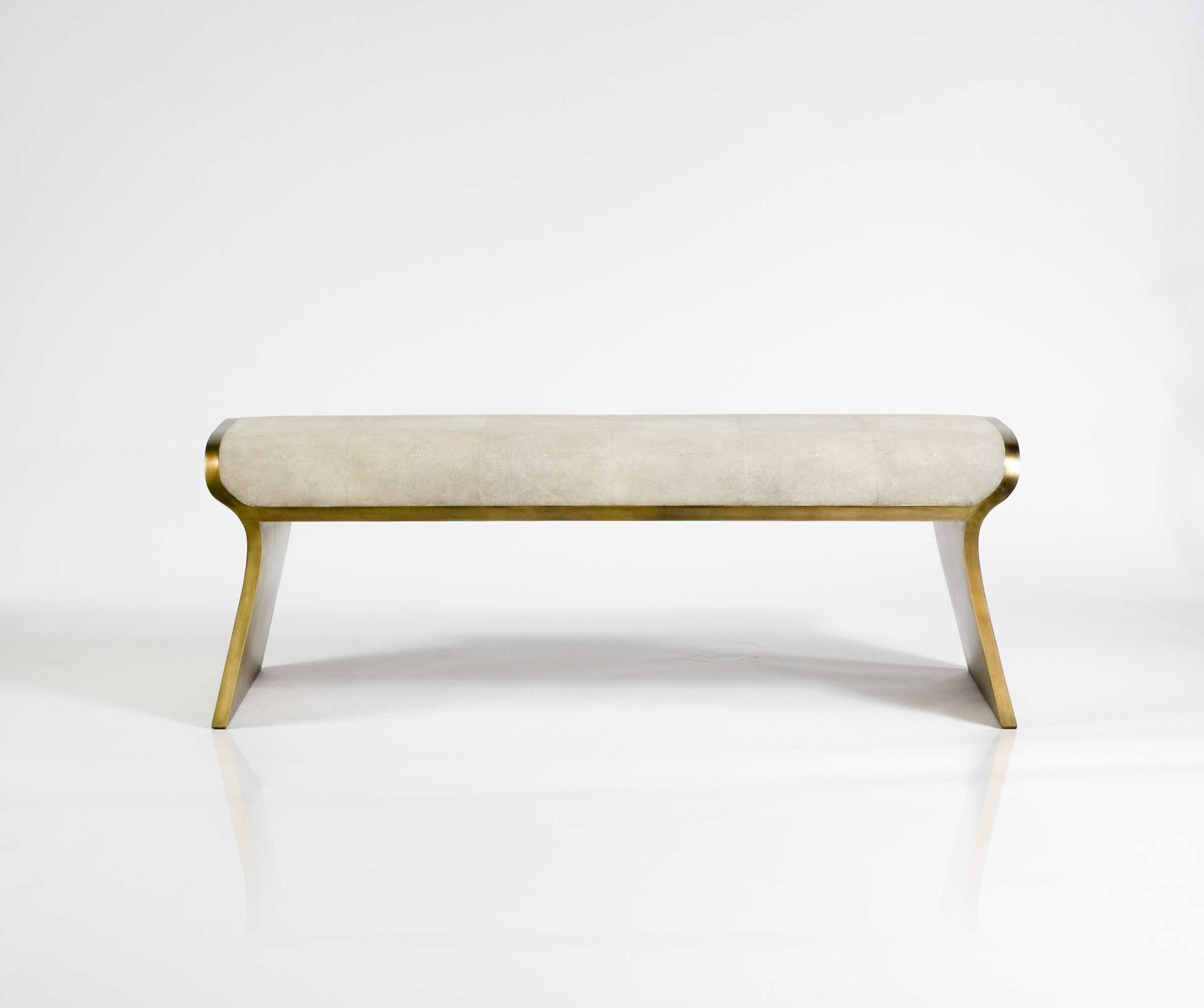 Hand-Crafted Dandy Day Bench in Coal Black Shagreen and Bronze-Patina Brass by Kifu Paris For Sale