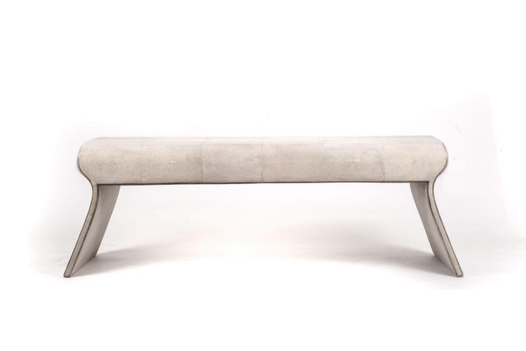 Dandy Day Bench In Black Shagreen With Bronze Patina Brass Accents