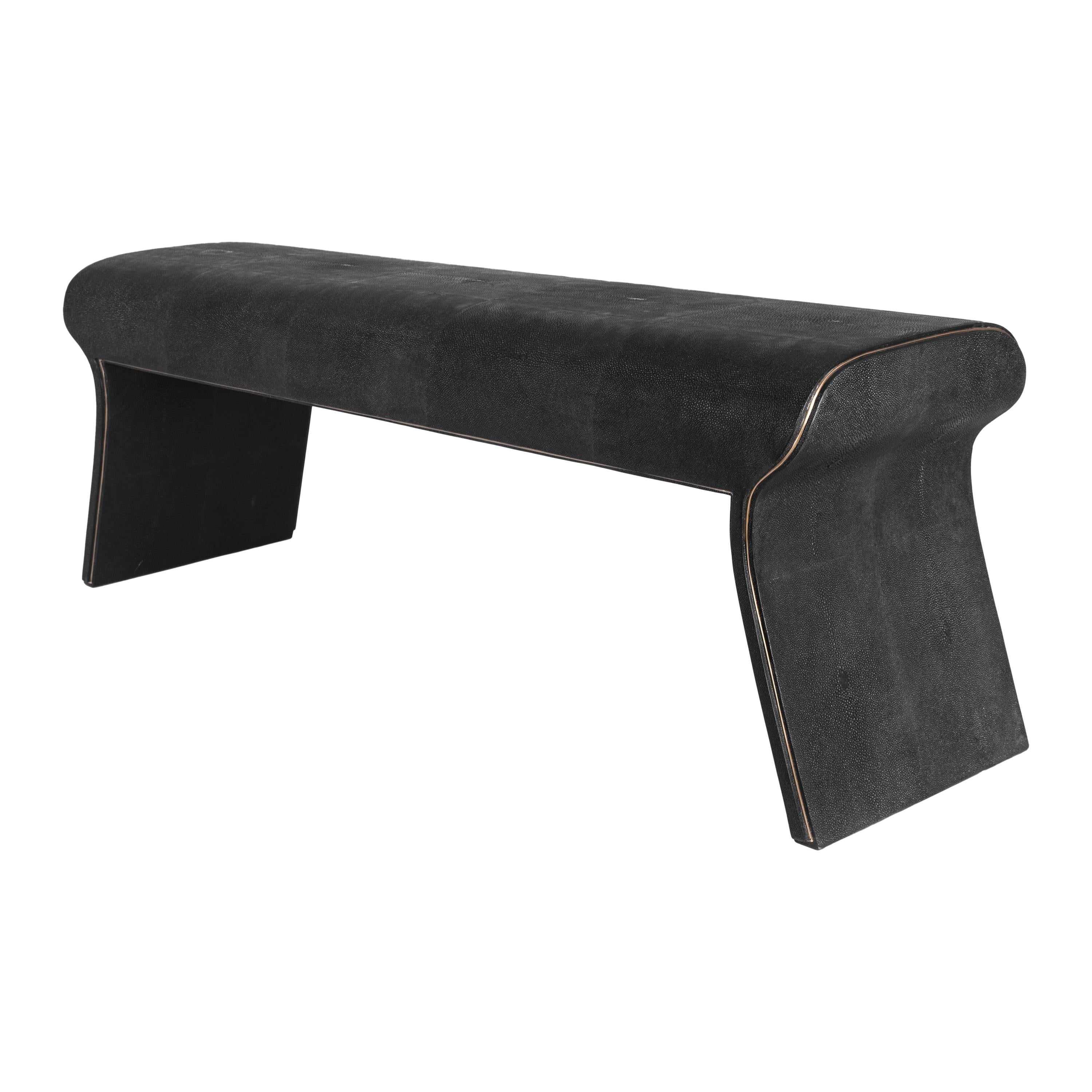 Dandy Day Bench in Shagreen with Bronze-Patina Brass Accents by Kifu Paris For Sale