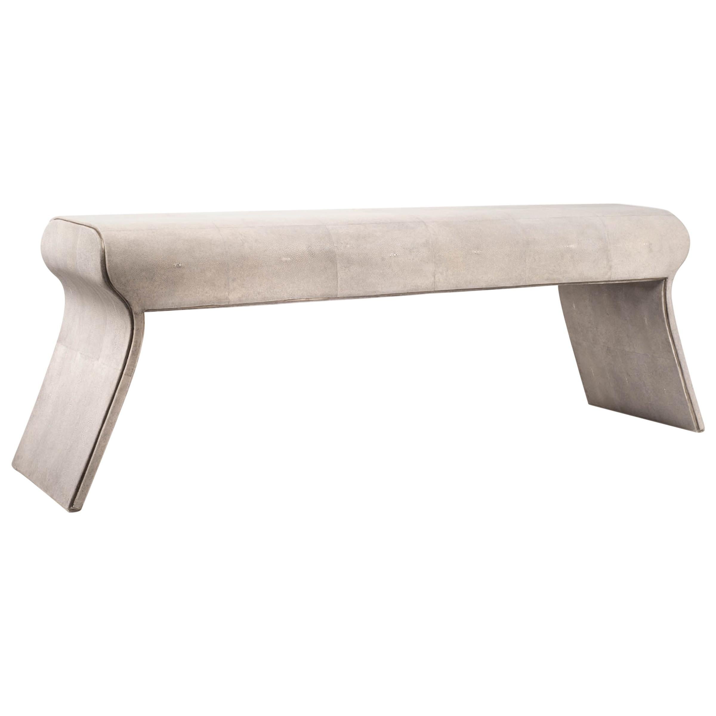 Dandy Day Bench in Cream Shagreen with Bronze-Patina Brass Accents by Kifu Paris For Sale