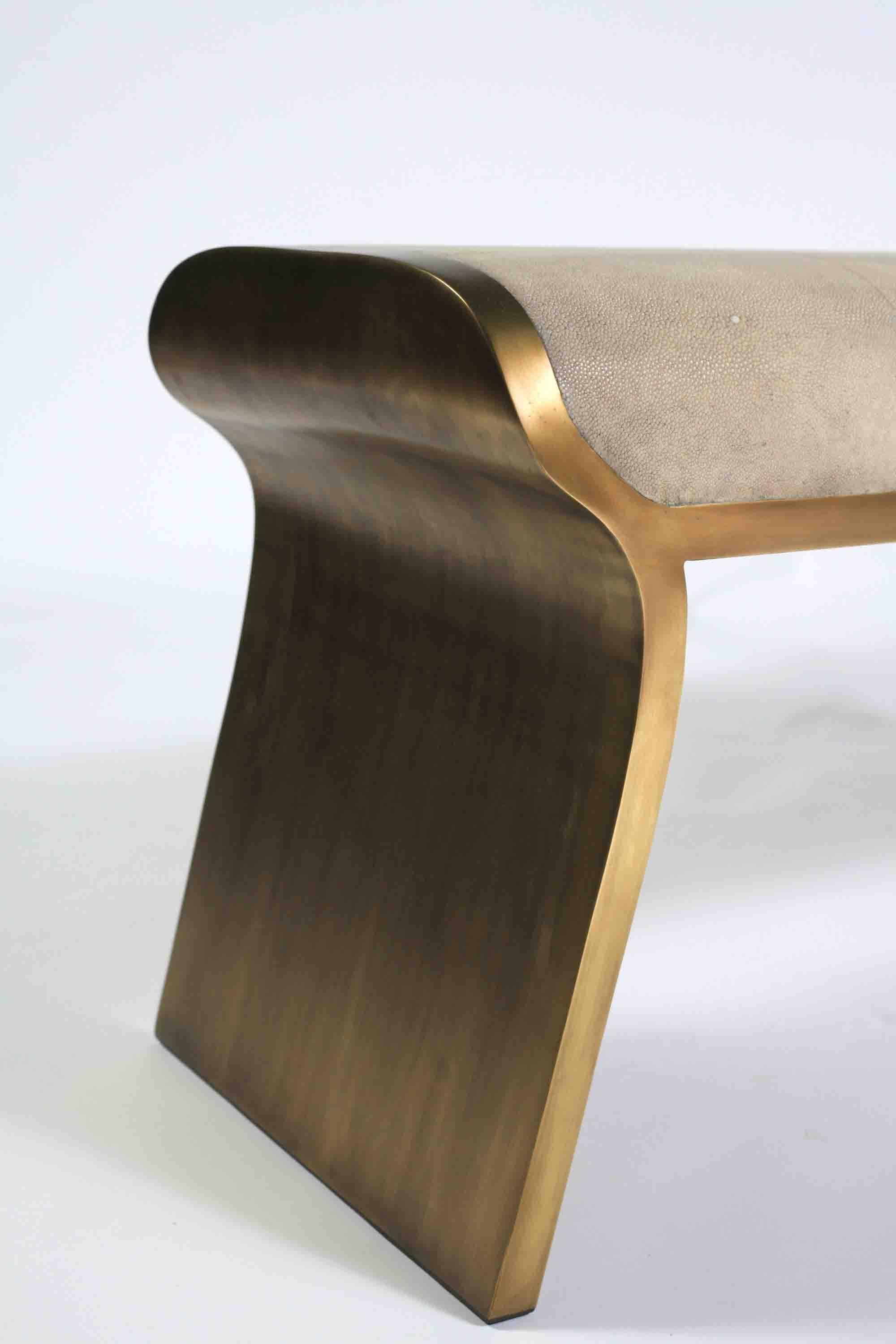 Contemporary Dandy Day Bench in Mink Shagreen and Bronze-Patina Brass by Kifu Paris For Sale