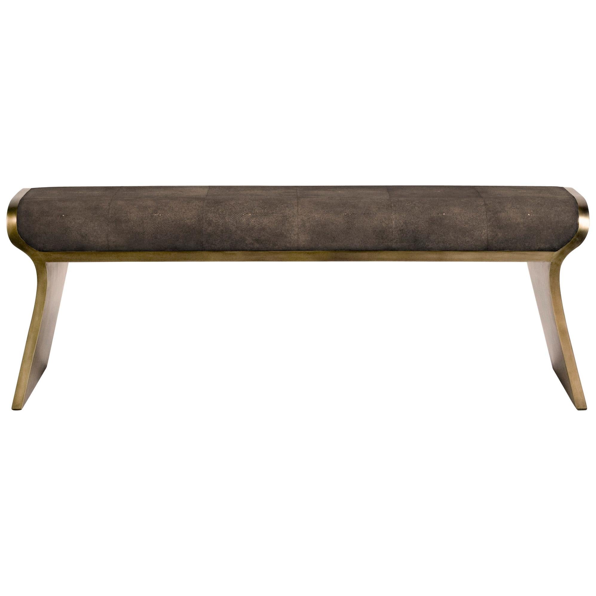Dandy Day Bench in Mink Shagreen and Bronze-Patina Brass by Kifu Paris For Sale