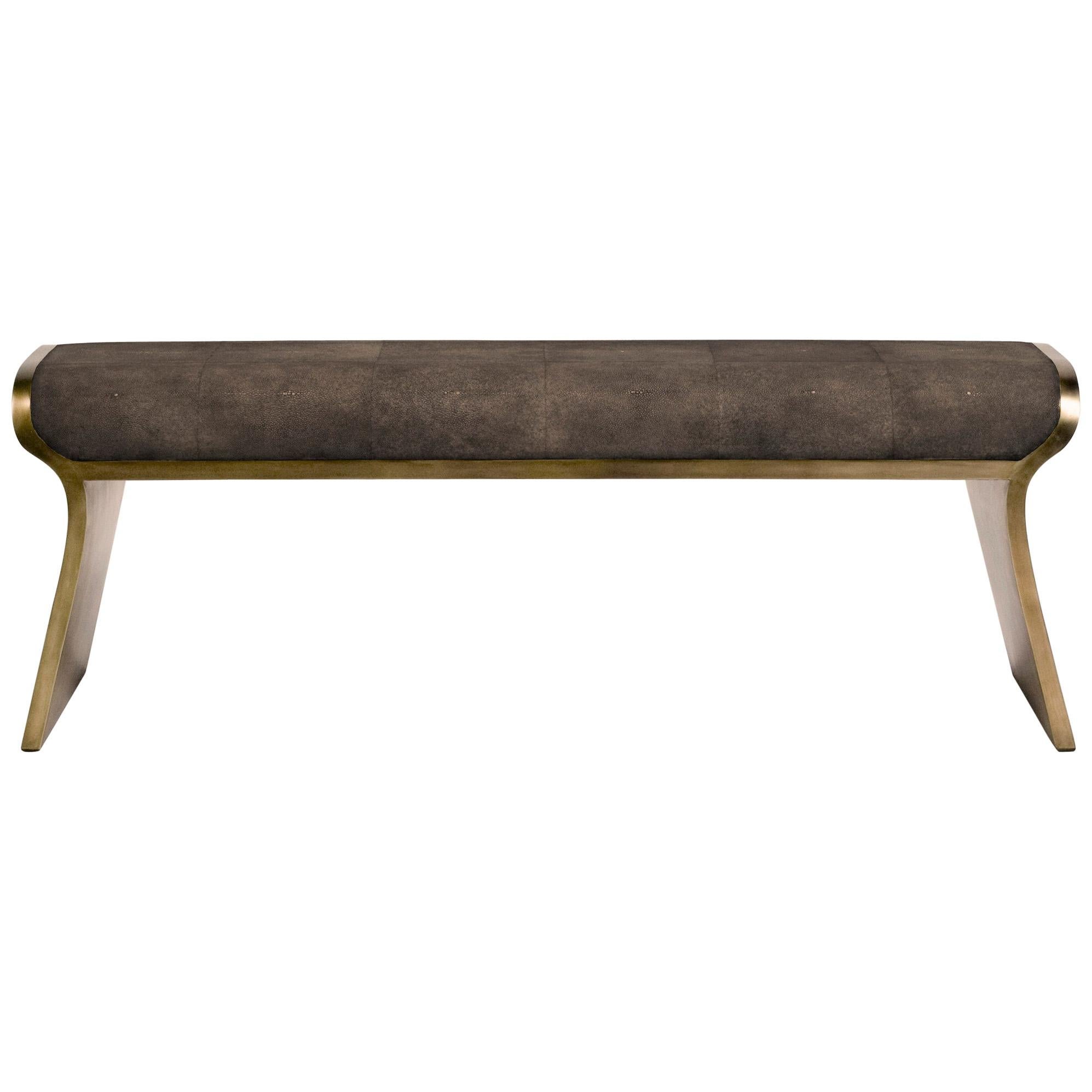 Dandy Day Bench in Mink Shagreen and Bronze-Patina Brass by Kifu Paris For Sale