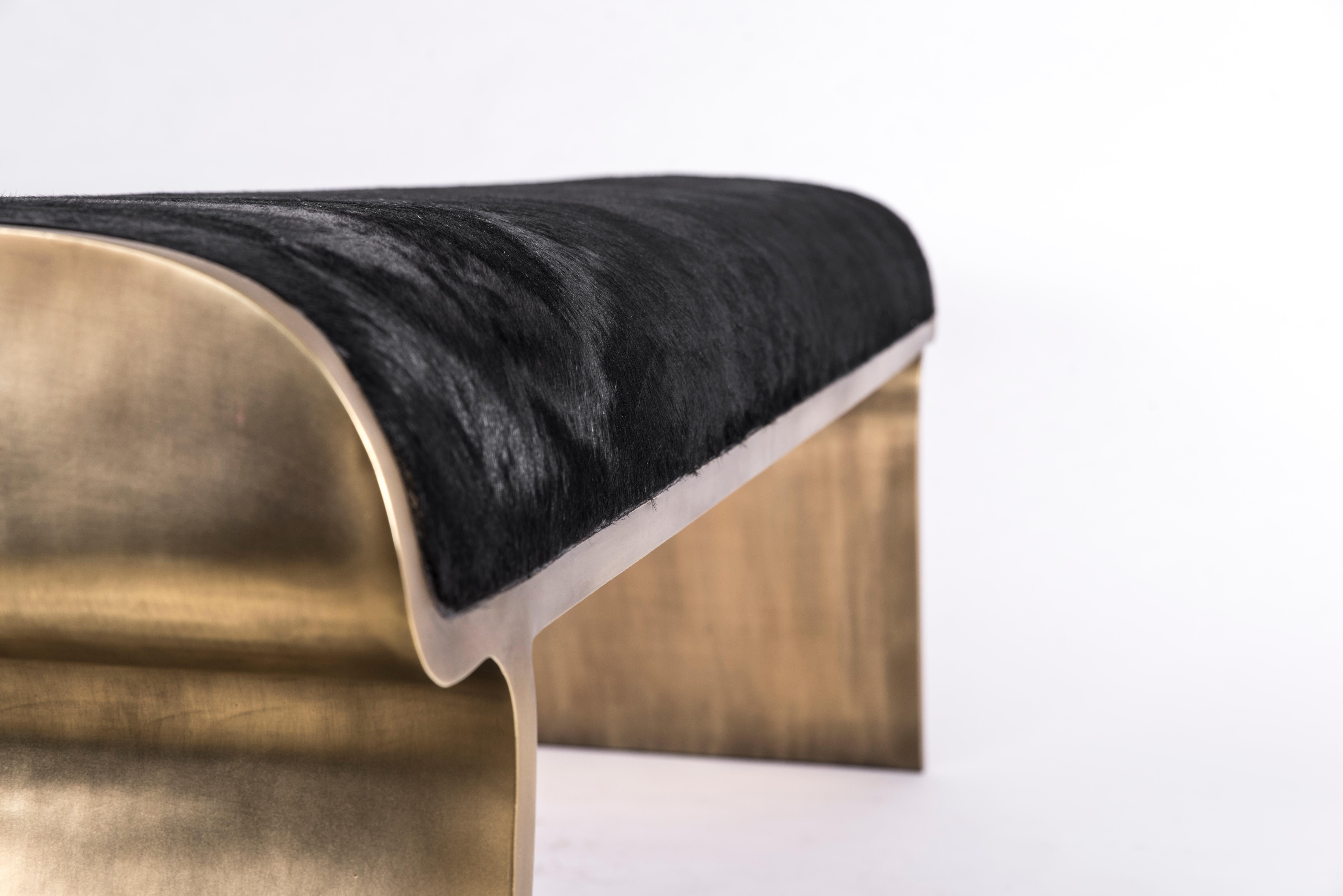 Art Deco Dandy Day Bench Upholstered in Black Fur with Bronze-Patina Brass by Kifu Paris For Sale