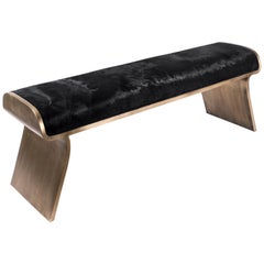Dandy Day Bench Upholstered in Black Fur with Bronze-Patina Brass by Kifu Paris