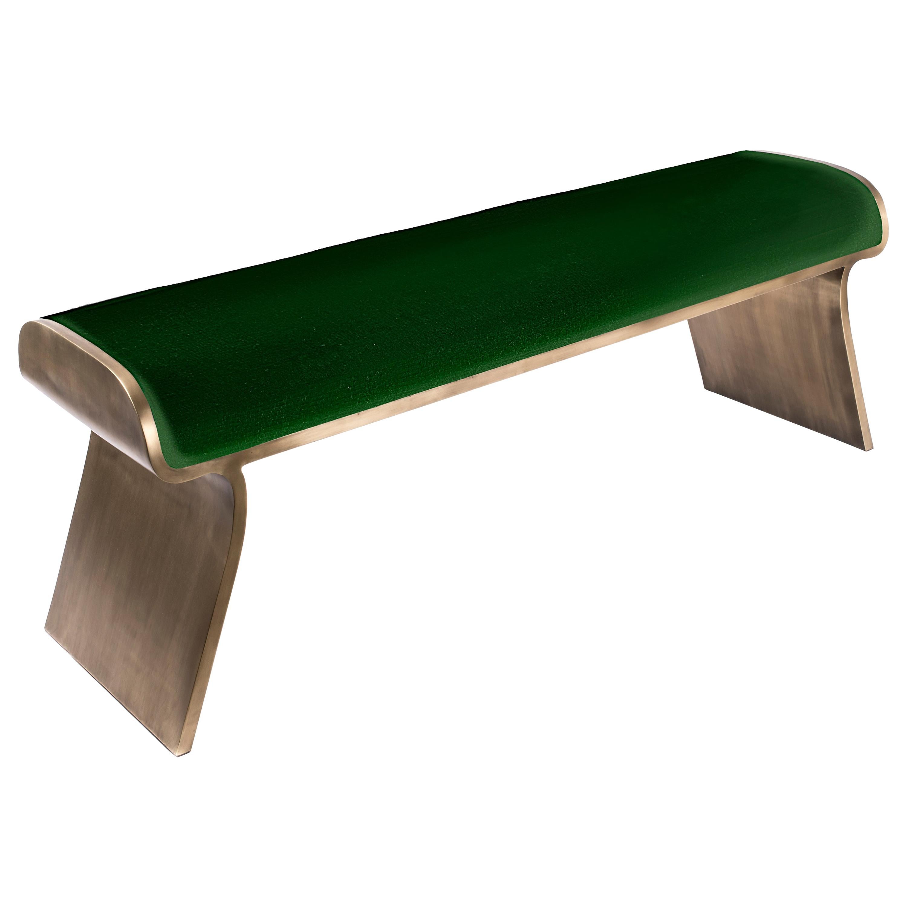 Dandy Day Bench Upholstered in Green Velvet with Brass by Kifu Paris