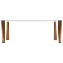 Dandy Dining Table with Brown Veneered Wood Legs & Glass Top, Pacini & Cappellin