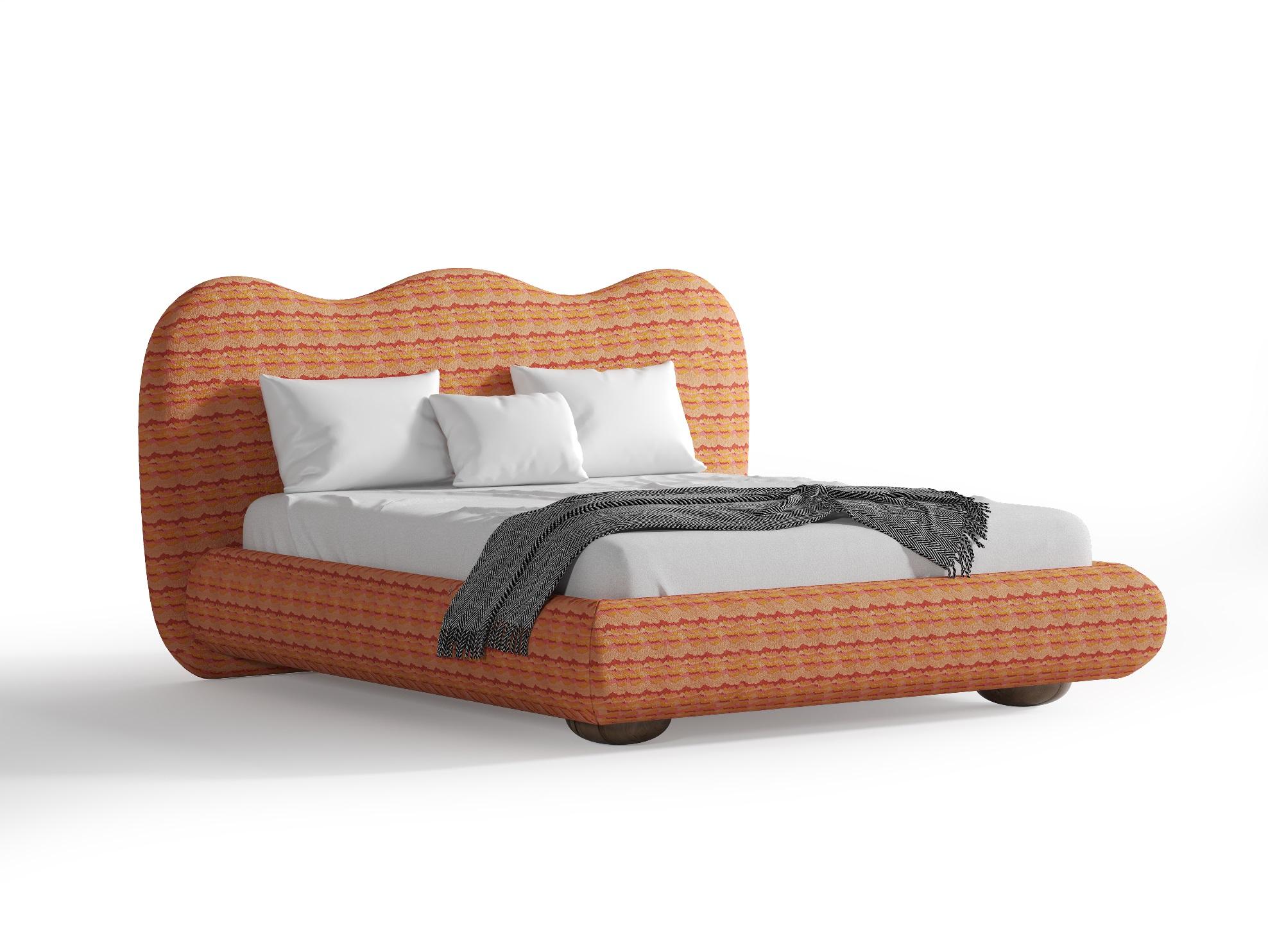 Modern Dandy King Size Bed Offered In Exclusive Pattern Fabric, 6 Colors For Sale