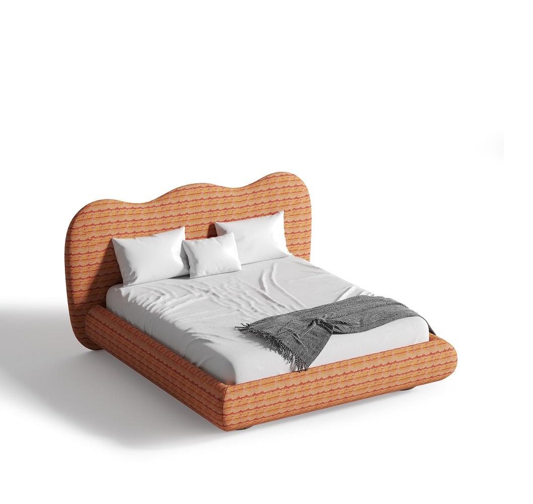 Hand-Crafted Dandy King Size Bed Offered In Exclusive Pattern Fabric, 6 Colors For Sale