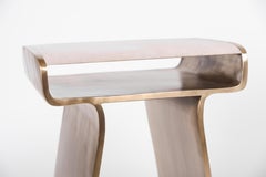 Dandy Side Table in Cream Shagreen and Bronze-Patina Brass by Kifu, Paris