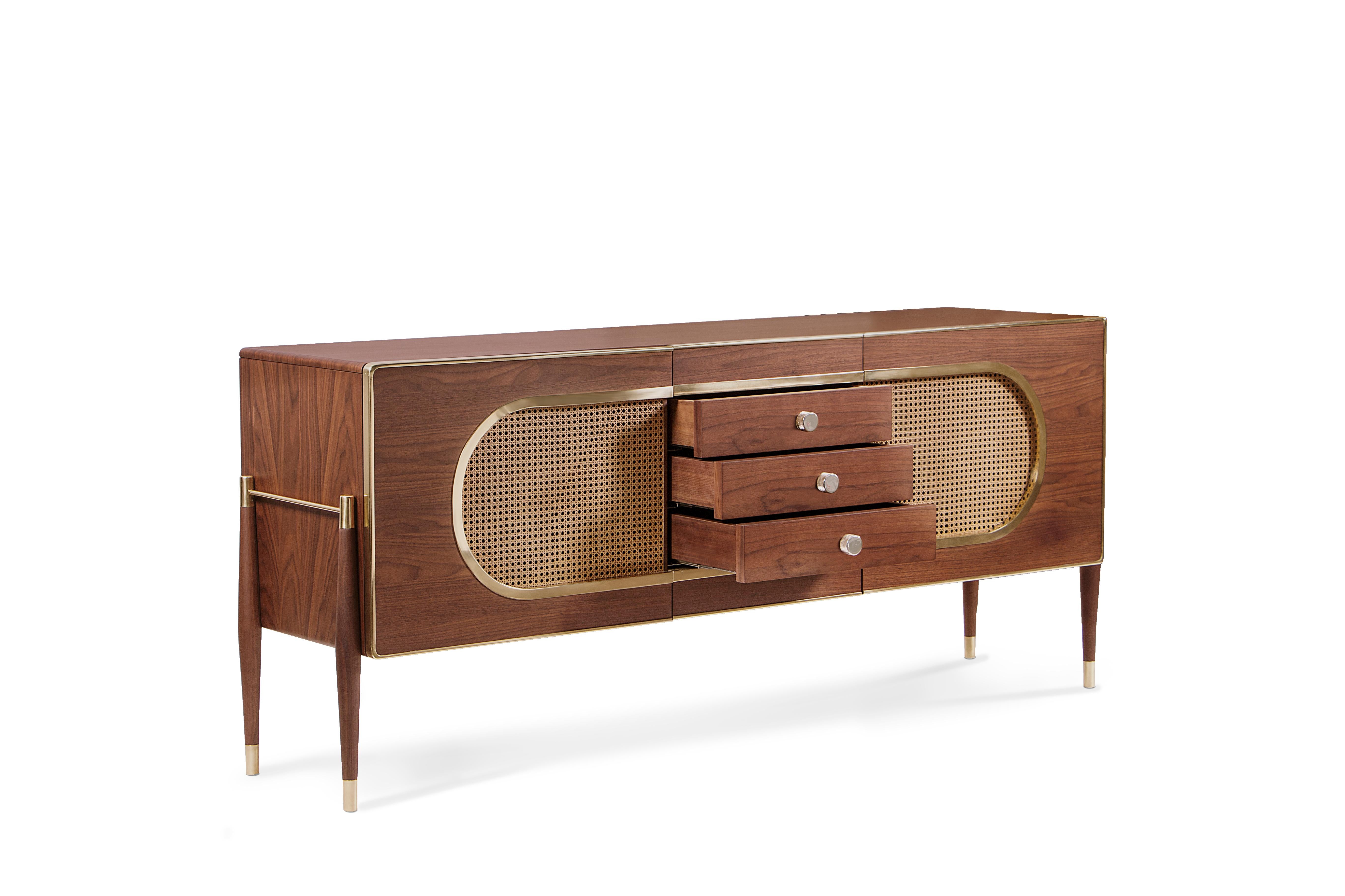 wood and brass sideboard