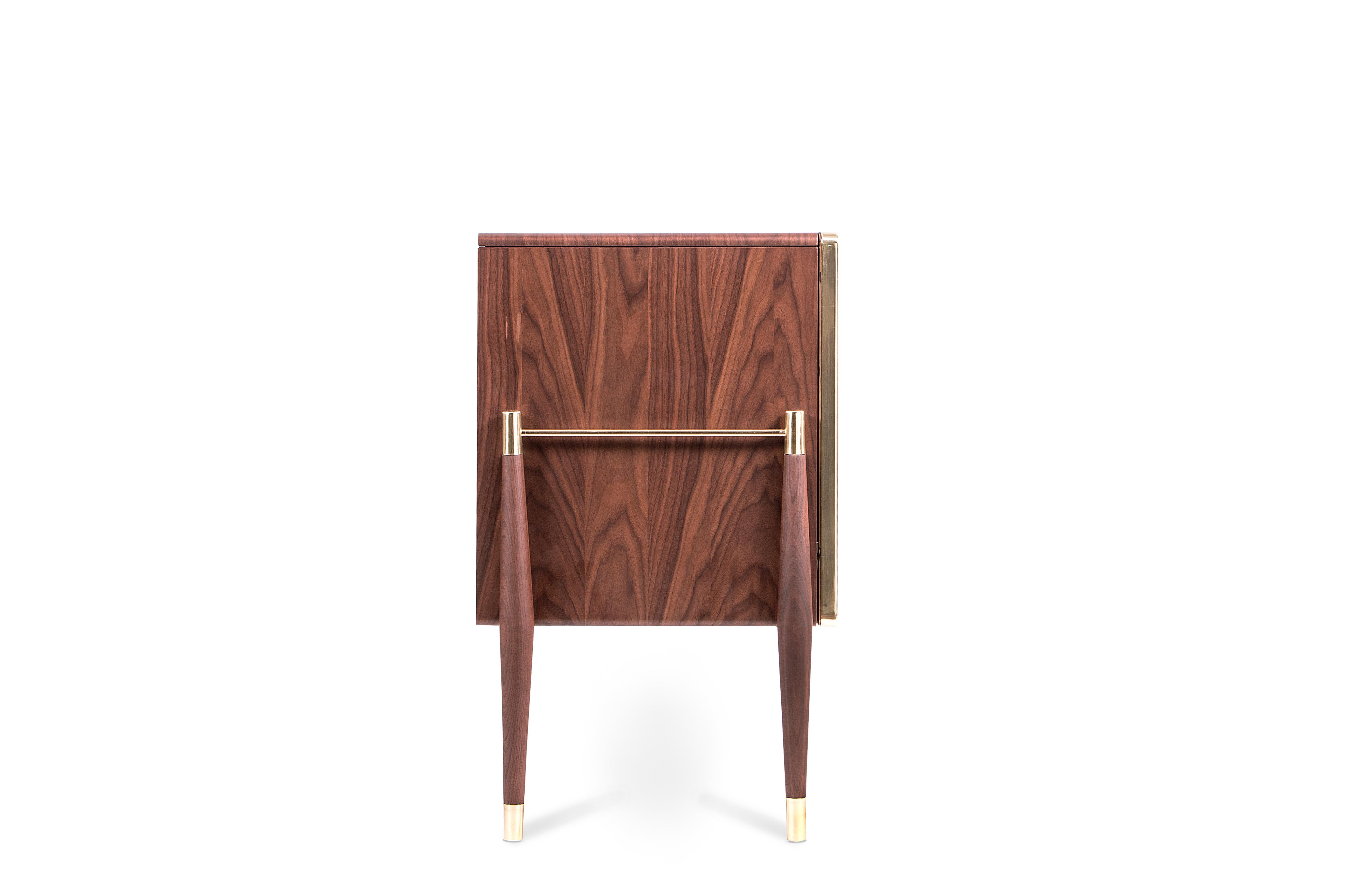 Mid-Century Modern Dandy Sideboard in Wood with Brass Detail For Sale