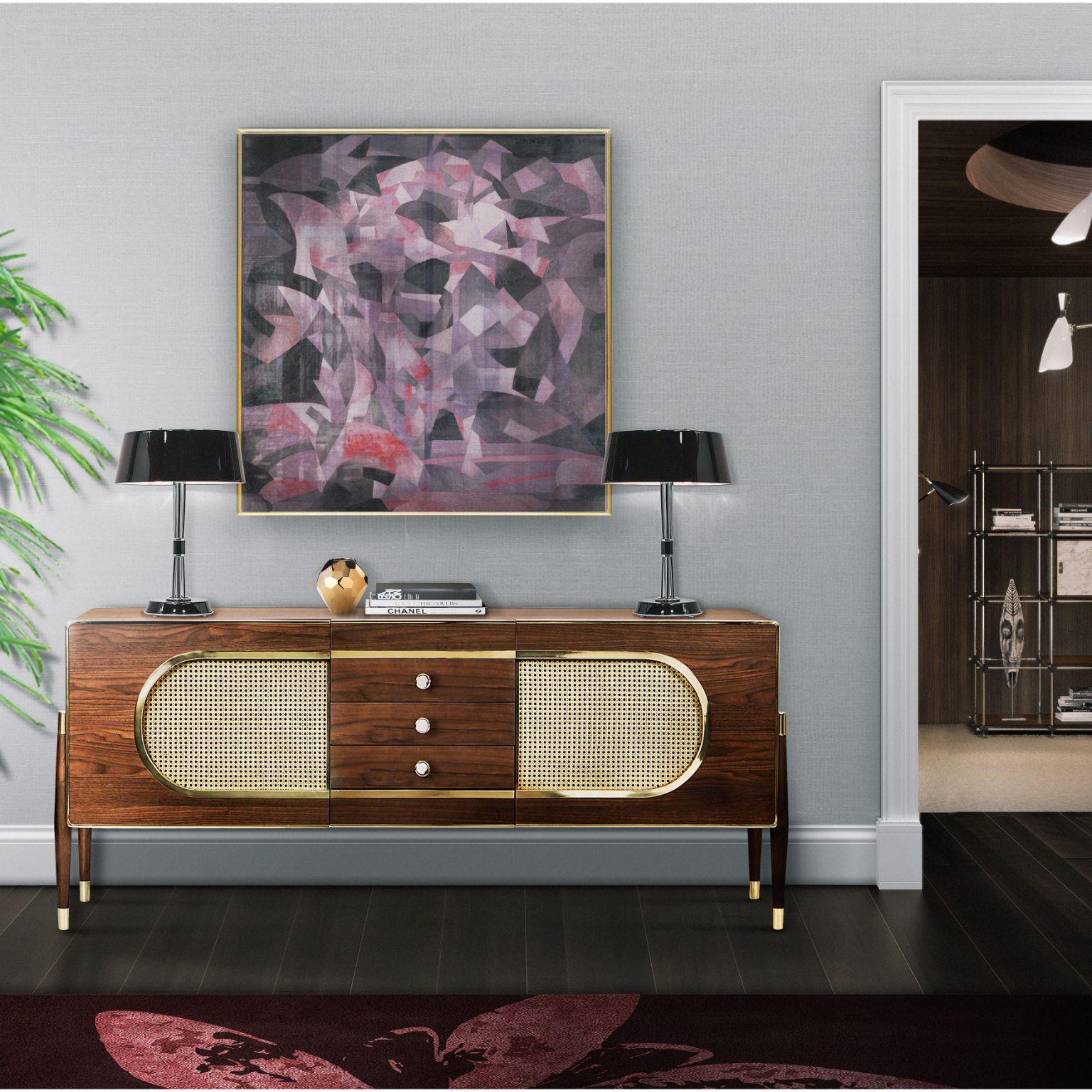 Contemporary Dandy Sideboard in Wood with Brass Detail For Sale