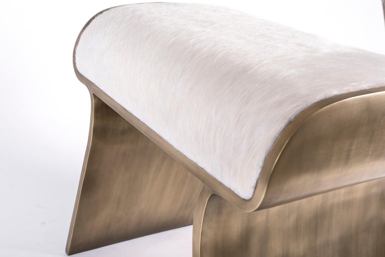 Dandy Stool in Cream Shagreen and Bronze-Patina Brass by Kifu, Paris In New Condition For Sale In New York, NY
