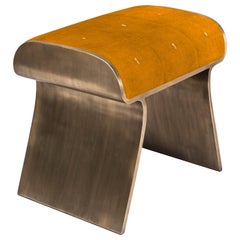 Dandy Stool in Tumeric Orange Shagreen and Bronze-Patina Brass by Kifu Paris