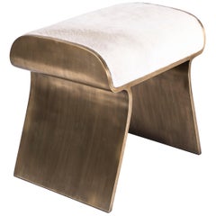 Vintage Dandy Stool Upholstered in Cream Fur & Bronze-Patina Brass Details by Kifu Paris