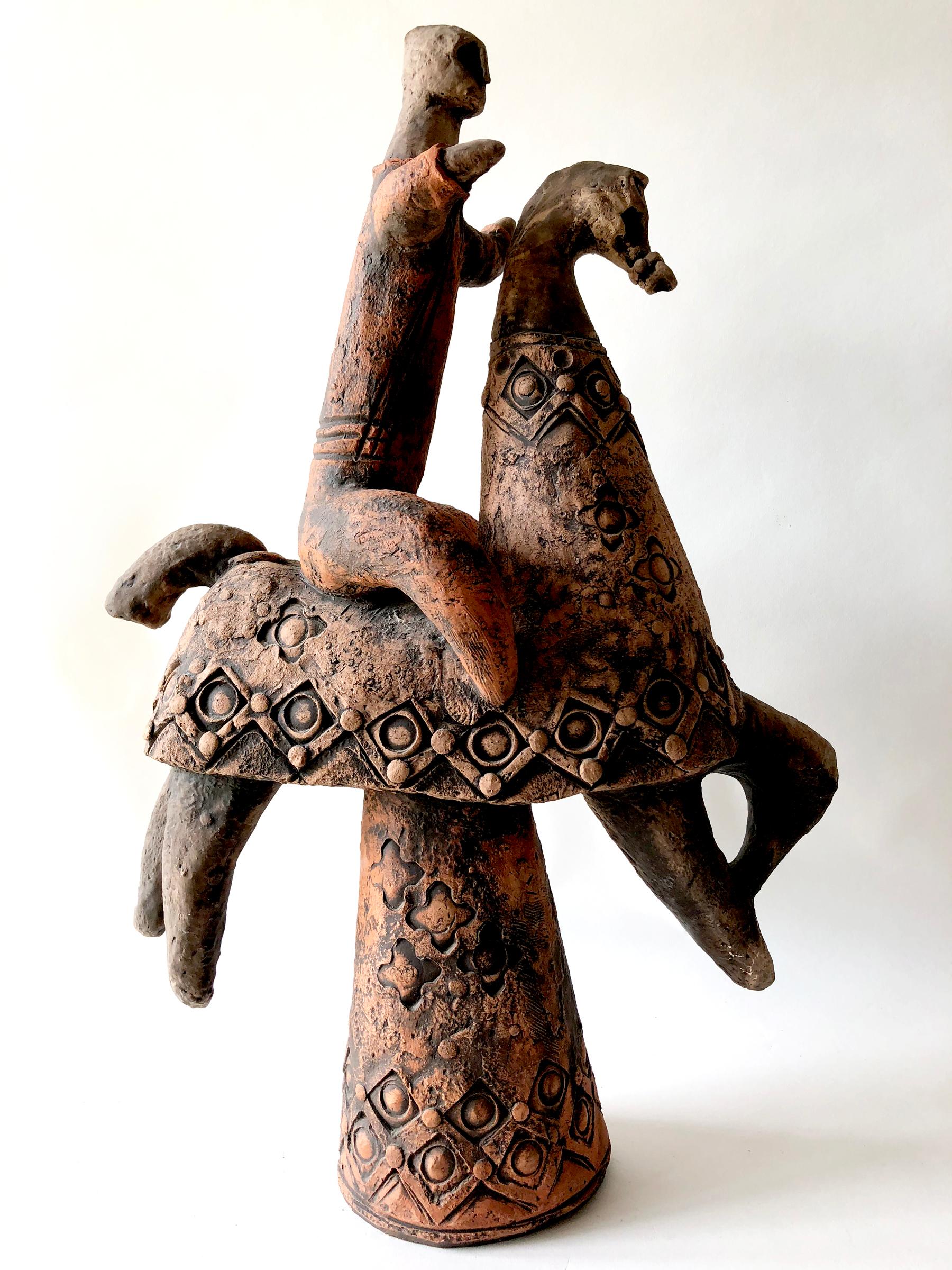 Mid-Century Modern Dane Burr Terracotta Ceramic Rider On Horse North Carolina Modern Sculpture