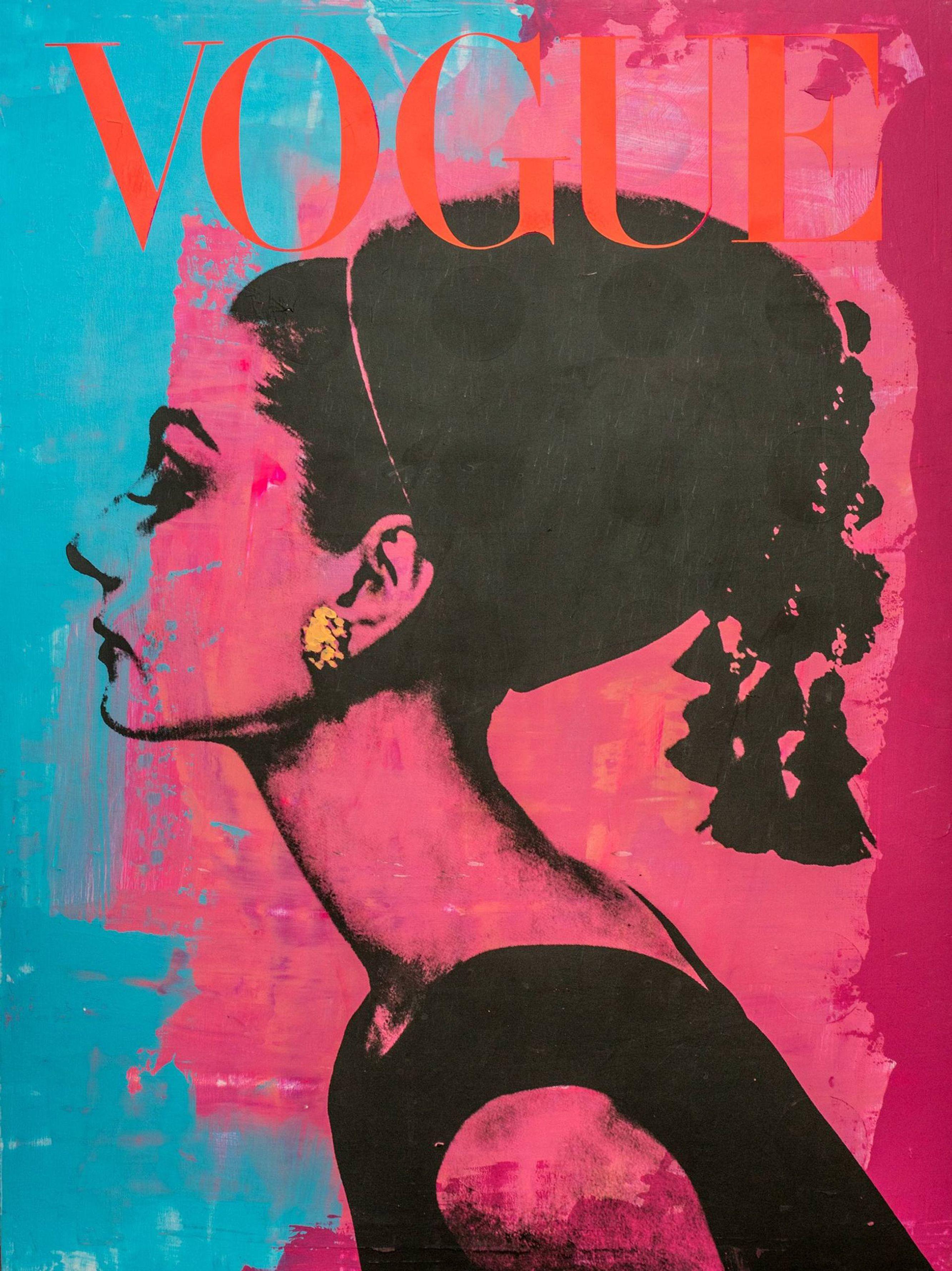 Audrey Hepburn, Mixed Media auf Holzplatte – Mixed Media Art von Dane Shue