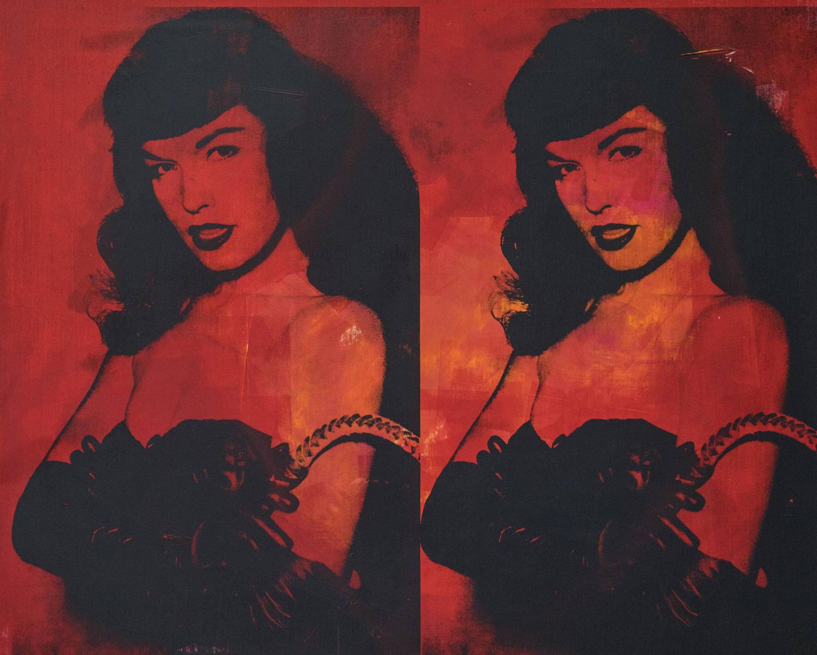 Bettie Page, Mixed Media on Wood Panel - Mixed Media Art by Dane Shue