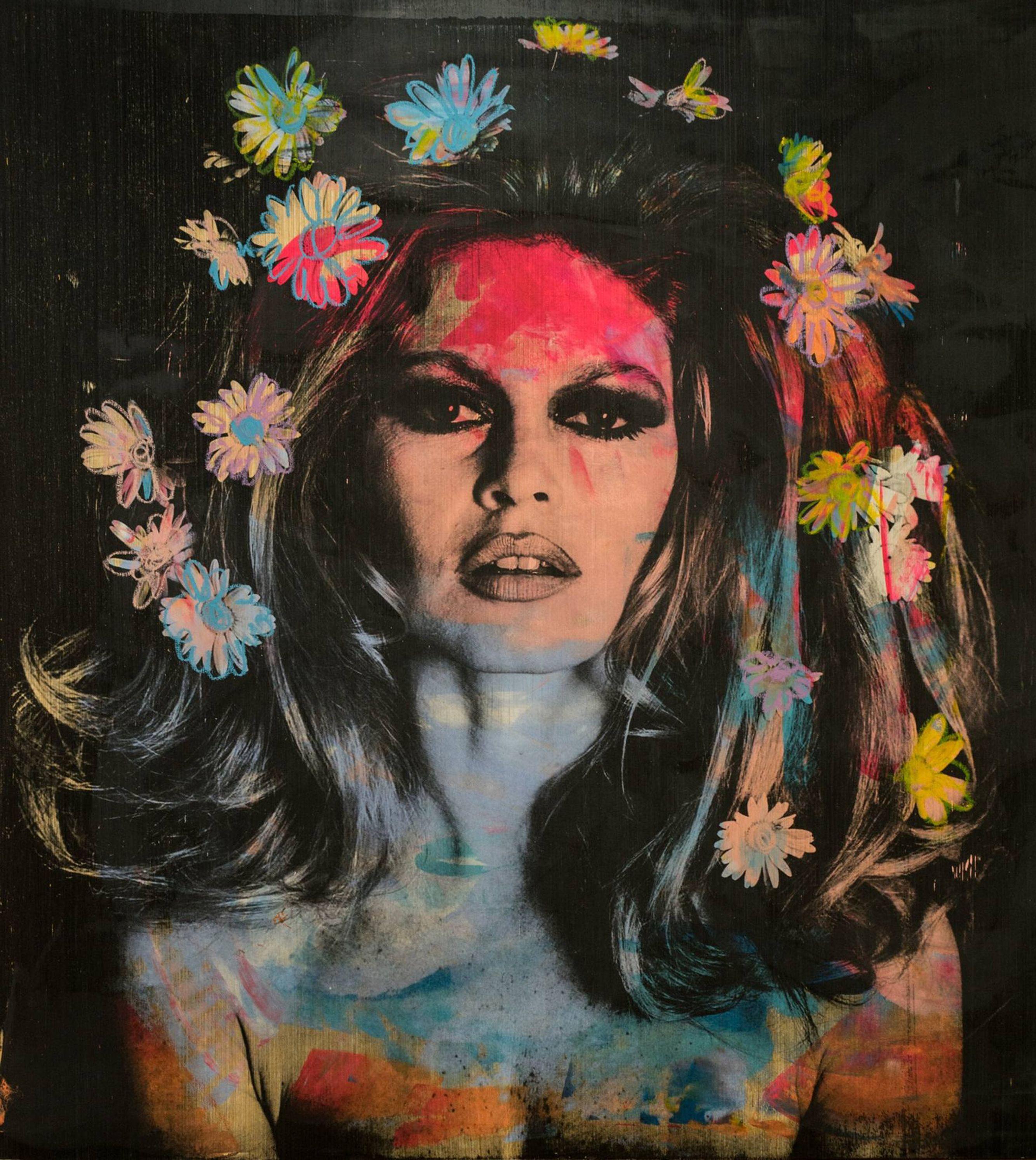 Brigitte Bardot, Mixed Media on Wood Panel - Mixed Media Art by Dane Shue