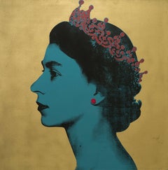 La reine Elizabeth II, techniques mixtes sur toile