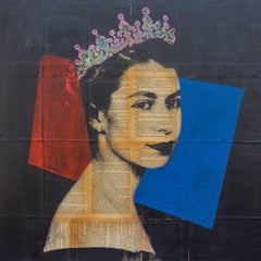 Queen Elizabeth II, Mixed Media on Wood Panel