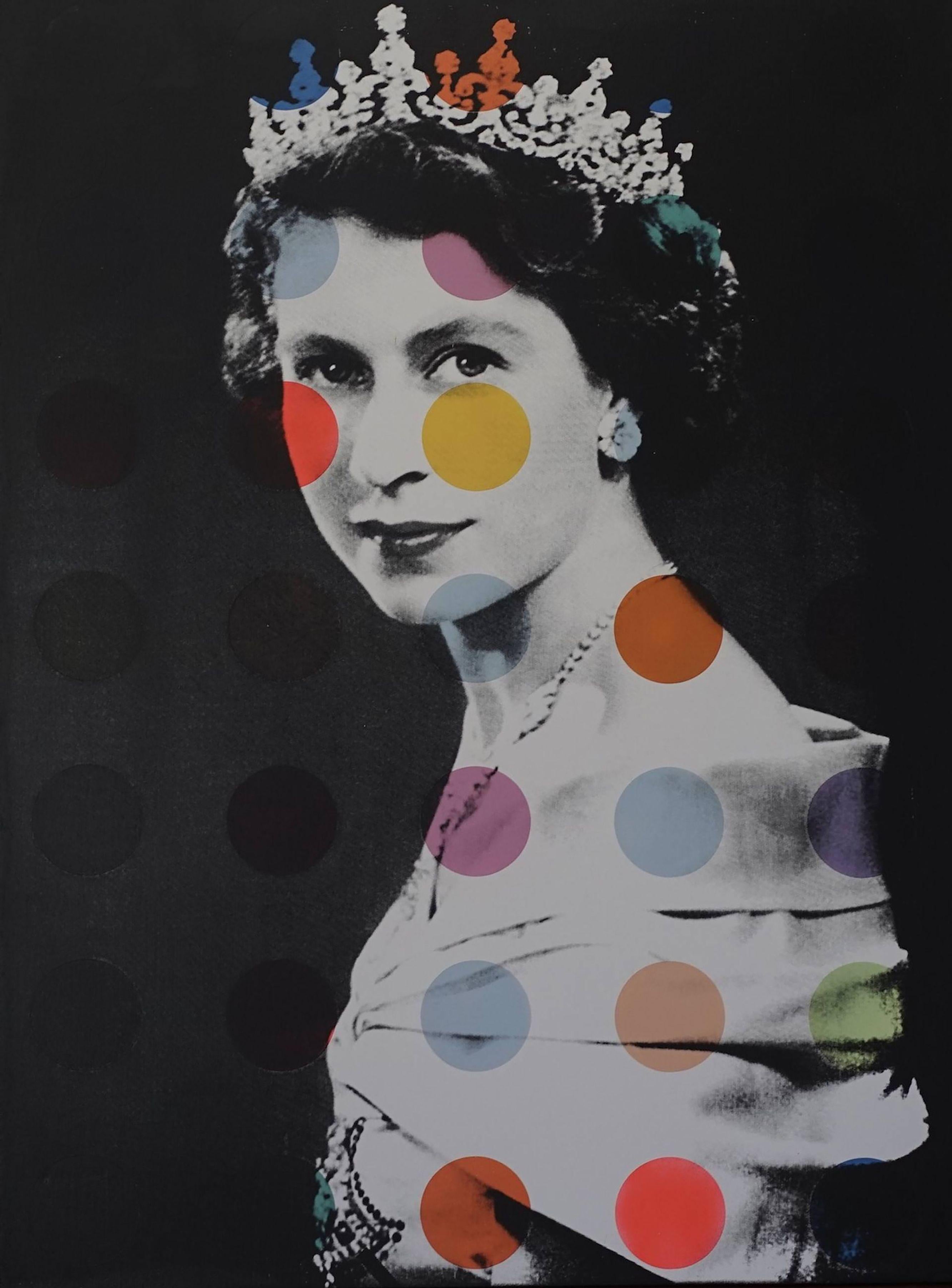Queen Elizabeth II x Polka Dots, Mixed Media on Wood Panel - Mixed Media Art by Dane Shue