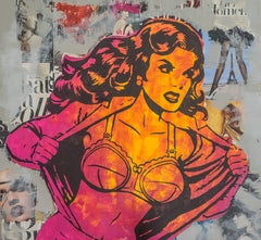 Wonder Woman, Mixed Media on Wood Panel