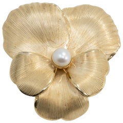 Danecraft Flower Pin Brooch, Textured Gold and Cultured Pearl