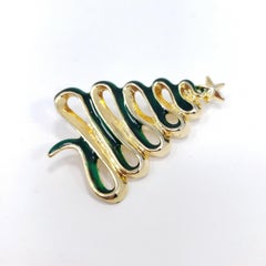 Broche Danecraft Árbol navideño de coníferas dorado, esmalte verde